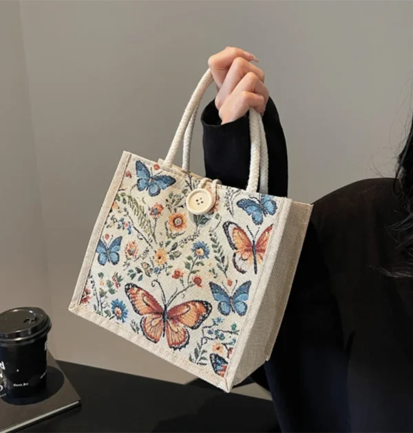 Butterfly Printed Hand Bag Linen Bag Women Students Handbags Fashion Ladies Top-handle Bags Designer Luxury Сумка Женская Bolsa