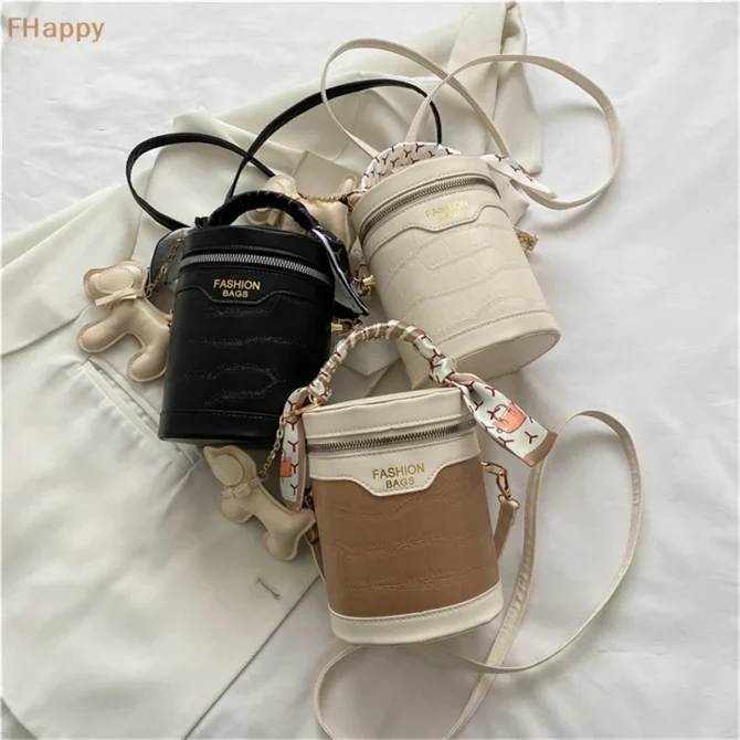 2024 New PU Leather Bucket Bag Women's Designer Handbag Cylinder Shoulder Bag