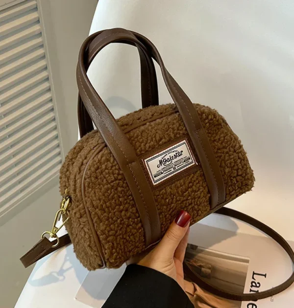 Fashion Green Lamb Wool Handbag Women's Bag 2024 New Small Plush Crossbody Bag Female Winter Clutches Designer Lady Hand Bags