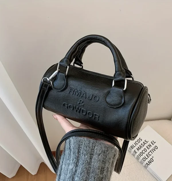 Vintage Retro PU Leather Mini Barrel Bag - Women's Boston Handbag for Shoulder & Crossbody