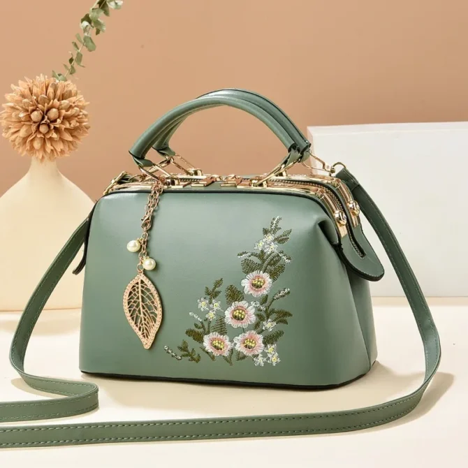 PU Leather Crossbody Bags Zipper New Fashion Embroidery Shoulder Bag for Women Thread Boston Pillow Bags Purse and Handbags