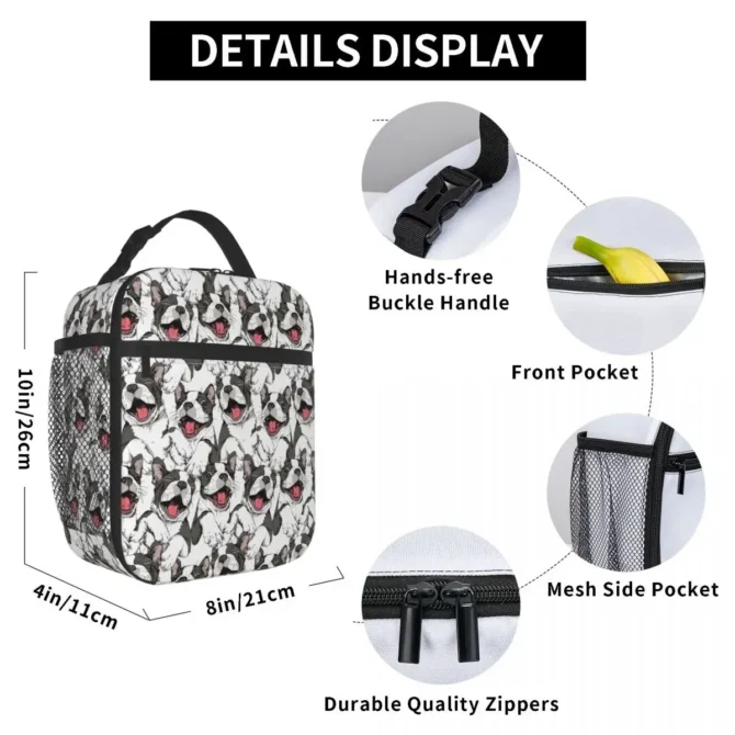 Smiling Funny Boston Terrier Merch Insulated Lunch Bags For Work Dog Adorable Boxes
