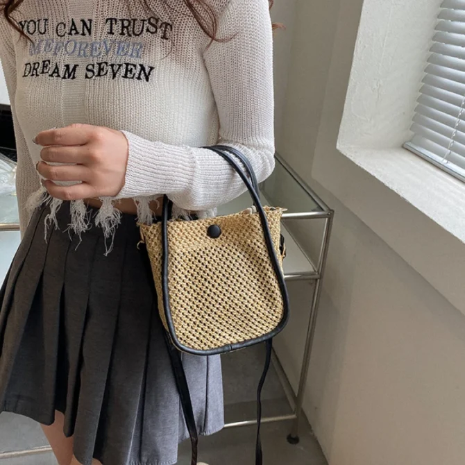 Hand-held Woven Bag Fashionable Cross-body Small Bag Simple and Popular Women's Shoulder Mobile Phone Bag Соломенная Сумка