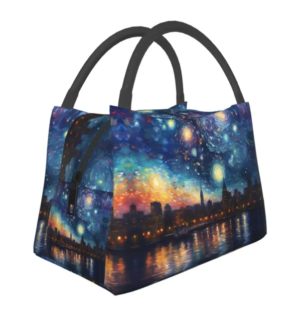 Starry Night Print Lunch Bag Boston Skyline Portable Lunch Box Travel Graphic Design Cooler Bag Fun Oxford Thermal Lunch Bags