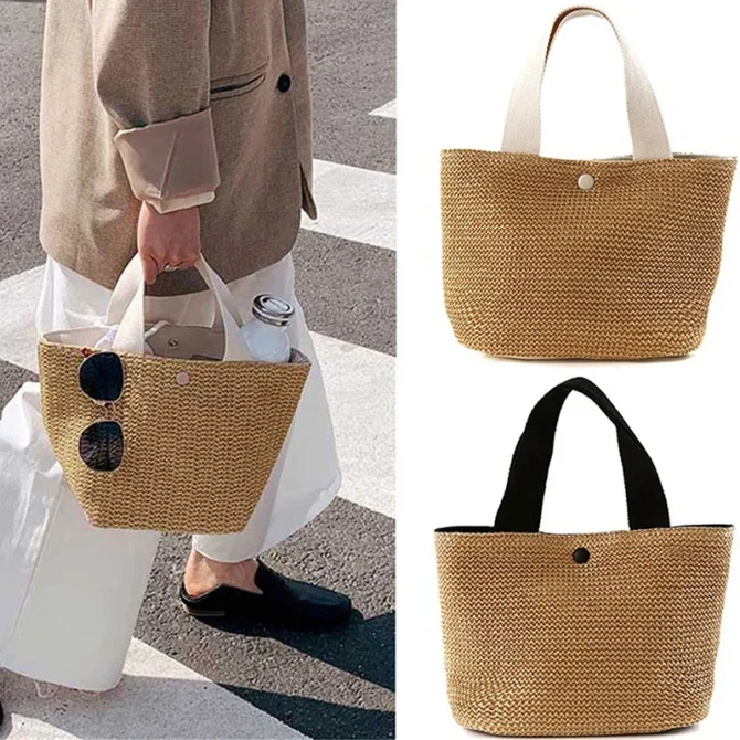 Beach Elegant Ladies Straw Woven Handbag Women Holiday Beach Casual Tote Top-Handle Bags Fashion Retro Shoulder Bags