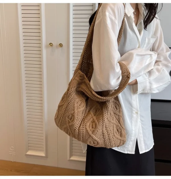 Wool Large Knit Bag Shoulder Shopping Bag For Women Vintage Cotton Cloth Girls Tote Shopper Bag Large Female Handbag Crochet Bag
