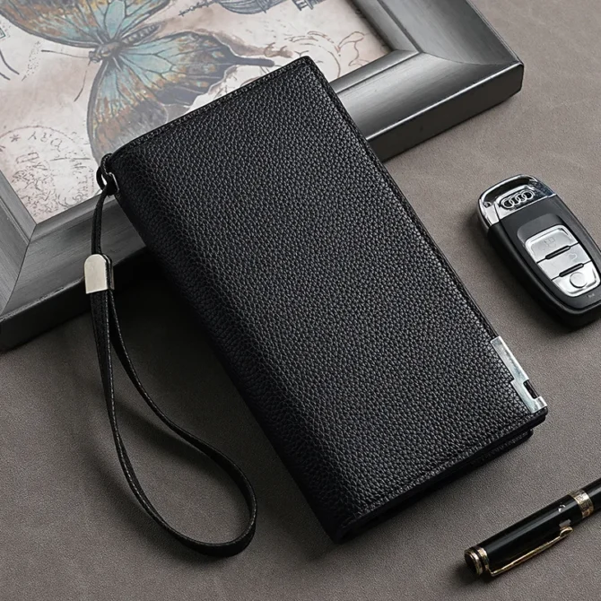 RFID Blocking Large Capacity Women's Purse, Solid Color, Soft Leather, Multi-functional Clutch Bag, Zipper, Men's Long Wallet