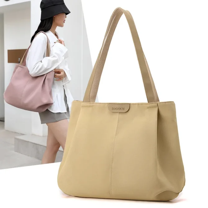 Women's bag new 2024 tote bag nylon large capacity simple pleated shoulder bag casual artistic cloth bag y2k vip designer luxury