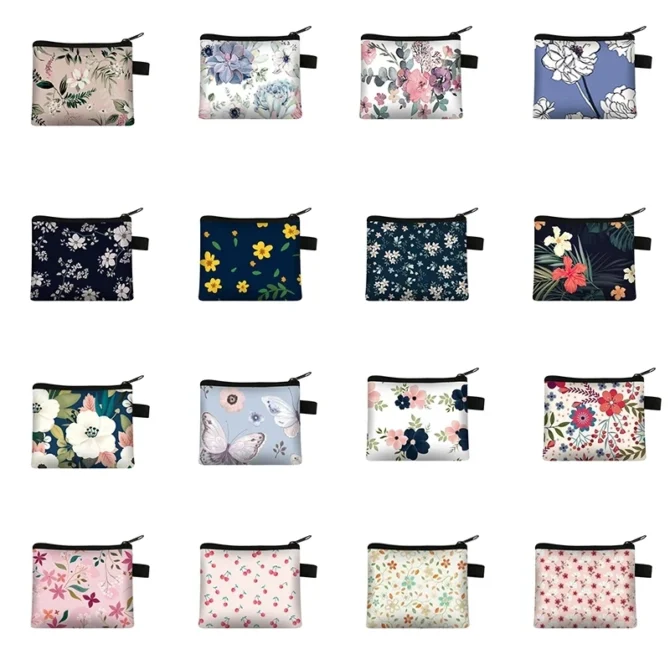 Floral Coin Purse Ladies Portable Card Bag Coin Key Storage Bag Coin Coin Money Bag Card Bag Small Square Bag Portfel Wallet F1