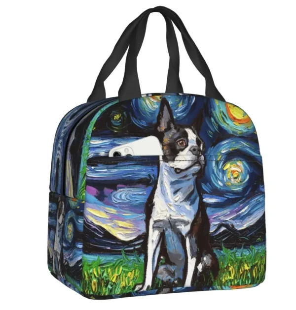 Starry Night Boston Terrier Dog Insulated Lunch Bag Waterproof Thermal Cooler Lunch Box For Women Kids School Picnic Food Tote