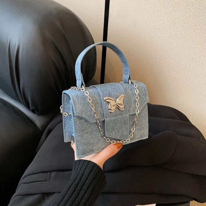 Fashion Ladies Crossbody Bag French Chain Girl Small Square Bag Retro Casual Women's Bag Metallic Decoration PU