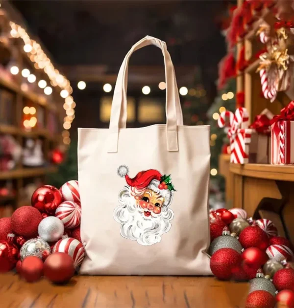 Buylor Personalized Customized Merry Christmas Canvas Bags Custom Name Gift Shopper Bag Santa Present Sacks for Kids Tote Bag