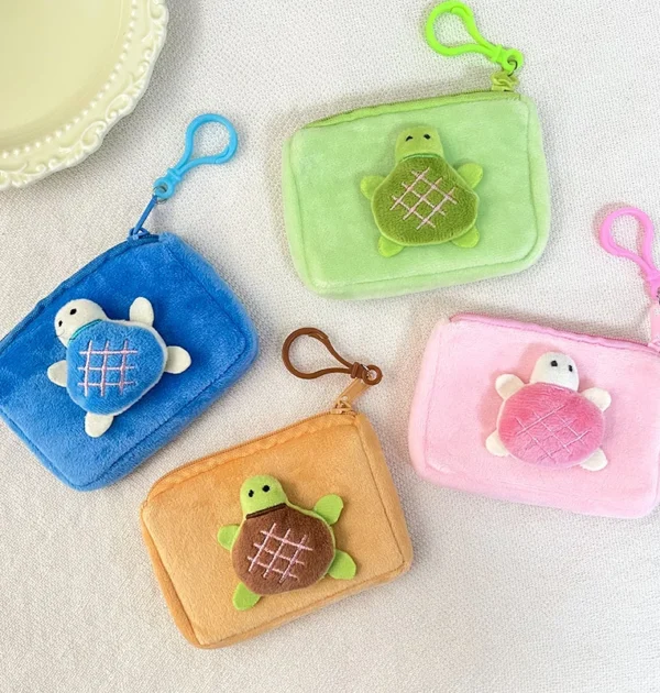 1PC Little Turtle Plush Coin Purse Cute Money Bag Earphone Storage Bag Mini Wallet Student Backpack Pendant Plush Keychain Gift