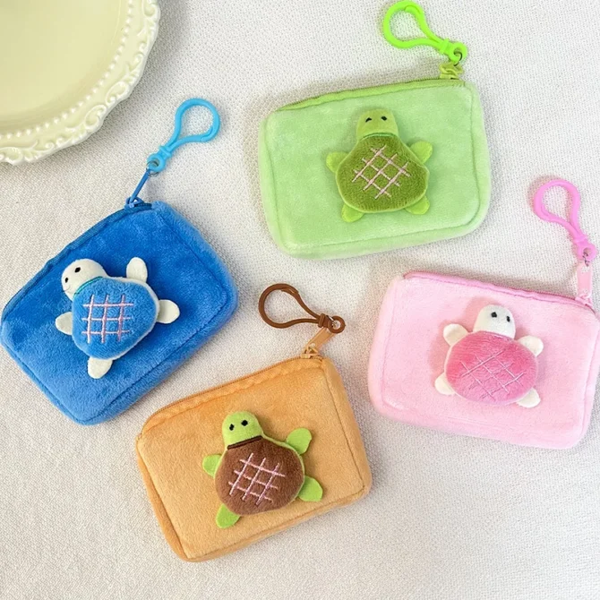 1PC Little Turtle Plush Coin Purse Cute Money Bag Earphone Storage Bag Mini Wallet Student Backpack Pendant Plush Keychain Gift