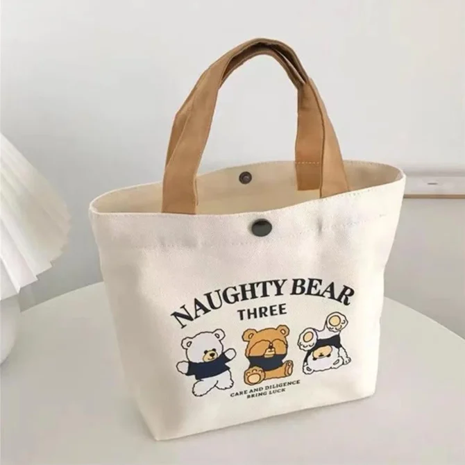 Canvas Bag Small Versatile Handbag Female Student Lunch Box Bag Simple Tote Bag Office Worker Lunch Bag Shopping Bag
