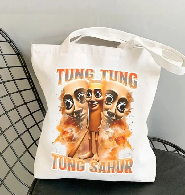 Italian Brainrot Animals Handbag Canvas Bag Tung Sahur Cartoon Funny Meme Shopping Pouch Fashion Brr Patapim Men Tote Kids Gift