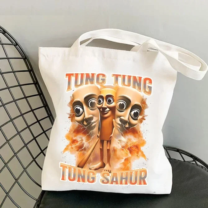 Italian Brainrot Animals Handbag Canvas Bag Tung Sahur Cartoon Funny Meme Shopping Pouch Fashion Brr Patapim Men Tote Kids Gift