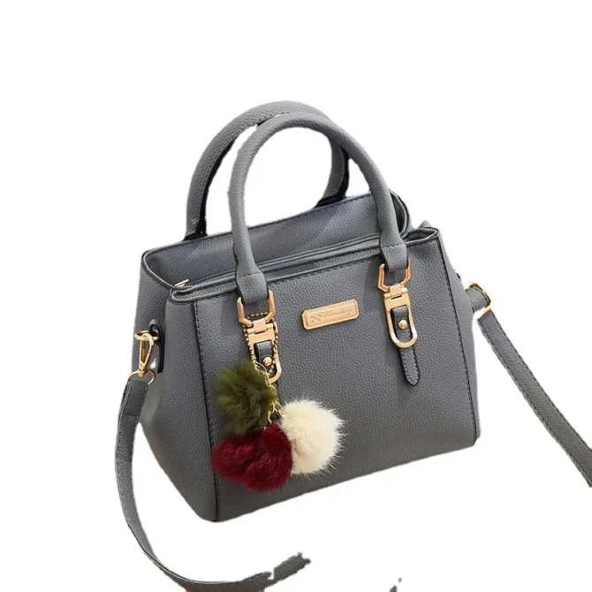 2025 New Street-Style PU Boston Bag | 8-Color Women's Crossbody Bag | Double-Layer Pompom Shoulder Purse
