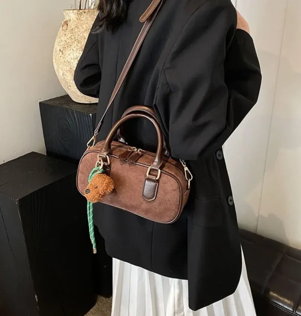 Elegant PU Leather PU Bowling Bag Solid Color Handbag Boston Bag Large Capacity Korean Style Shoulder Bag Outdoor