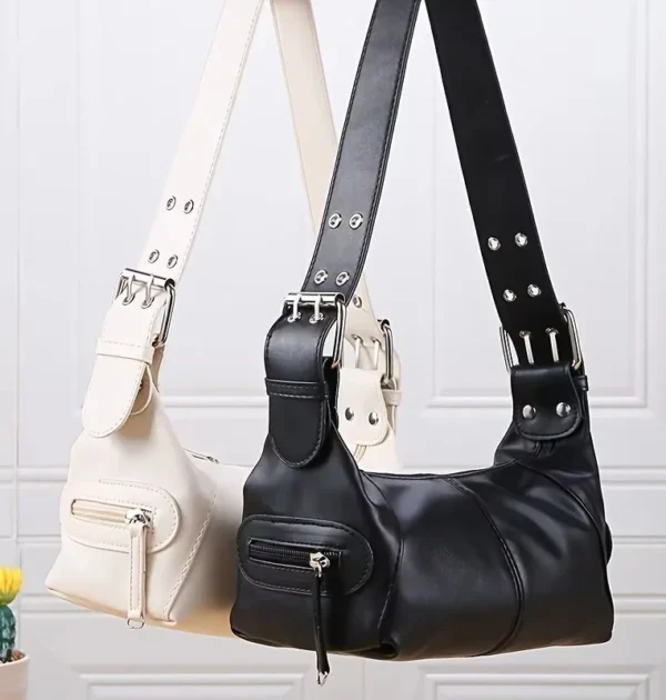Underarm Bag Women's Bag Cool Drag Style Single Shoulder Underarm Stick Bag Niche Design Leather Zipper Single Shoulder Handbag