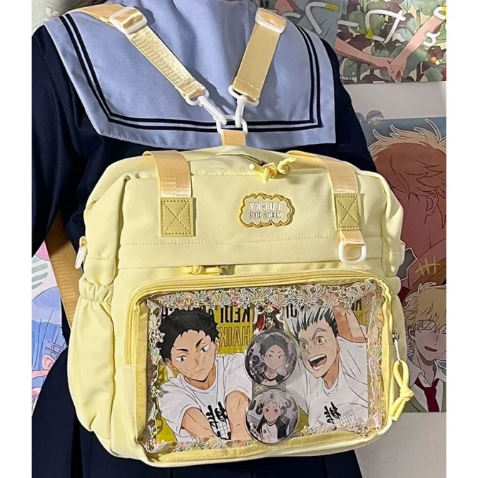 HAEX Harajuku Women Ita Bags Fashion DIY Anime Badge E Girl Backpacks Casual Nylon Large Capacity Commute Mochilas Para Mujer