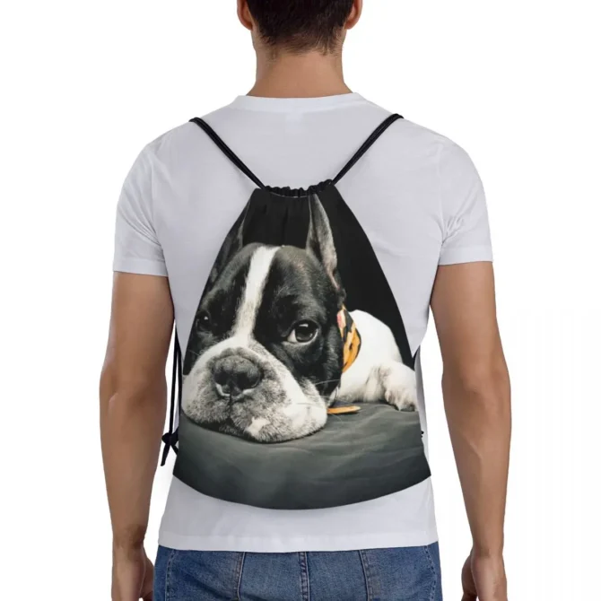 Black Boston Terrier Backpacks Fashion Portable Drawstring Bags Sundries Bag Book Bags For Travel School