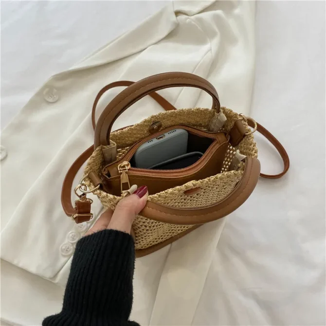 Hand-held Woven Bag Fashionable Cross-body Small Bag Simple and Popular Women's Shoulder Mobile Phone Bag Соломенная Сумка