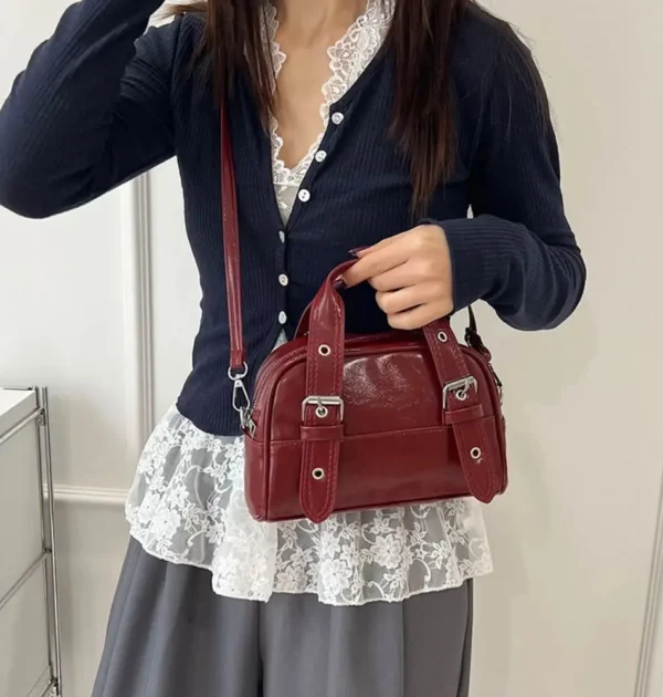 Fashion Vintage Buckle Shoulder Bag Mini PU Leather Boston Crossbody Bags Designer Luxury Women’s Handbag Spicy Girls