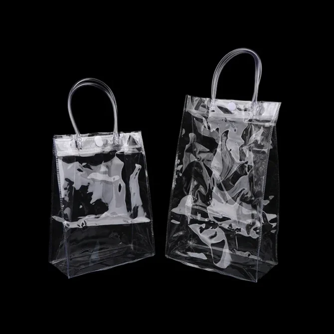 1Pcs Portable Transparent soft PVC gift tote packaging bags with hand loop, clear Plastic handbag, cosmetic bag ﻿