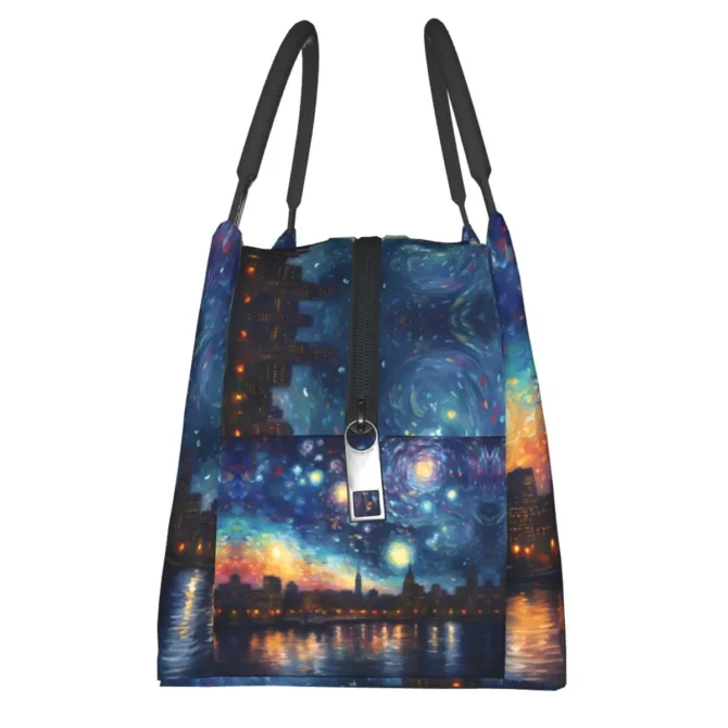 Starry Night Print Lunch Bag Boston Skyline Portable Lunch Box Travel Graphic Design Cooler Bag Fun Oxford Thermal Lunch Bags