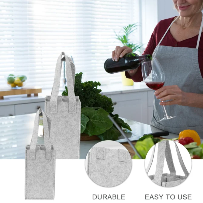 4 Bottle Wine Carrier Wine Gift Bags Divider Felt Wine Storage Tote Bags Reusable Grocery Bags Handles