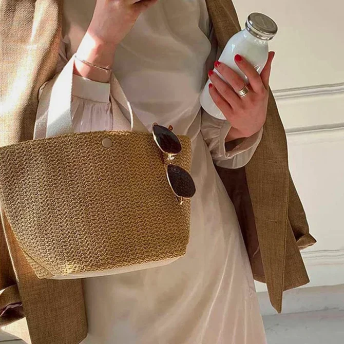 Beach Elegant Ladies Straw Woven Handbag Women Holiday Beach Casual Tote Top-Handle Bags Fashion Retro Shoulder Bags