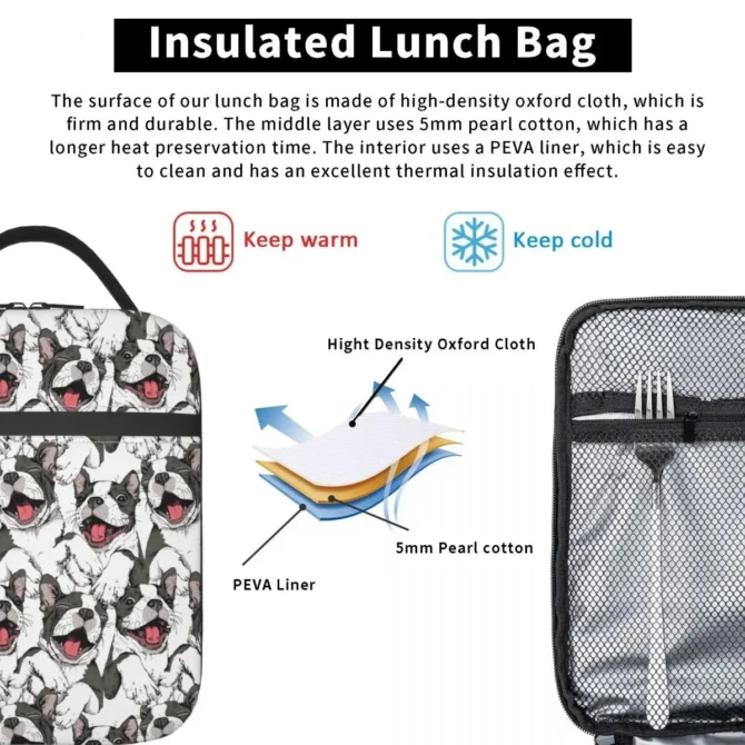 Smiling Funny Boston Terrier Merch Insulated Lunch Bags For Work Dog Adorable Boxes