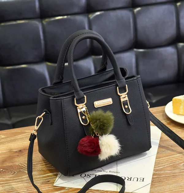 2025 New Street-Style PU Boston Bag | 8-Color Women's Crossbody Bag | Double-Layer Pompom Shoulder Purse