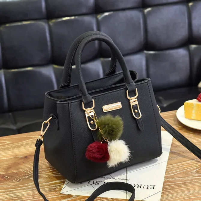 2025 New Street-Style PU Boston Bag | 8-Color Women's Crossbody Bag | Double-Layer Pompom Shoulder Purse