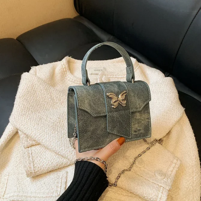 Fashion Ladies Crossbody Bag French Chain Girl Small Square Bag Retro Casual Women's Bag Metallic Decoration PU