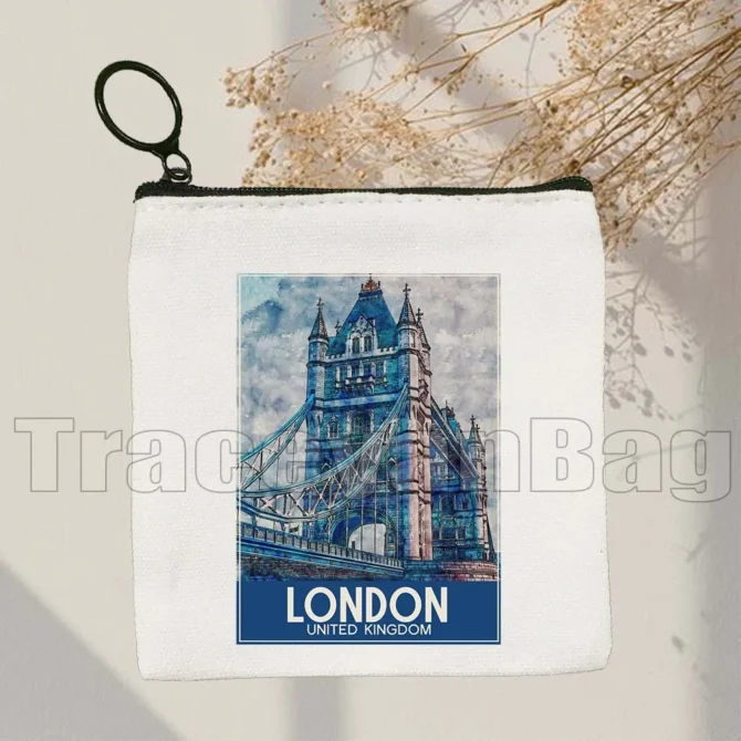 London Pisa Kyiv Rome Santorini Athens Berlin Boston Dubai Dublin Florence Watercolor Painting Coin Purse Key Case Bag Wallet