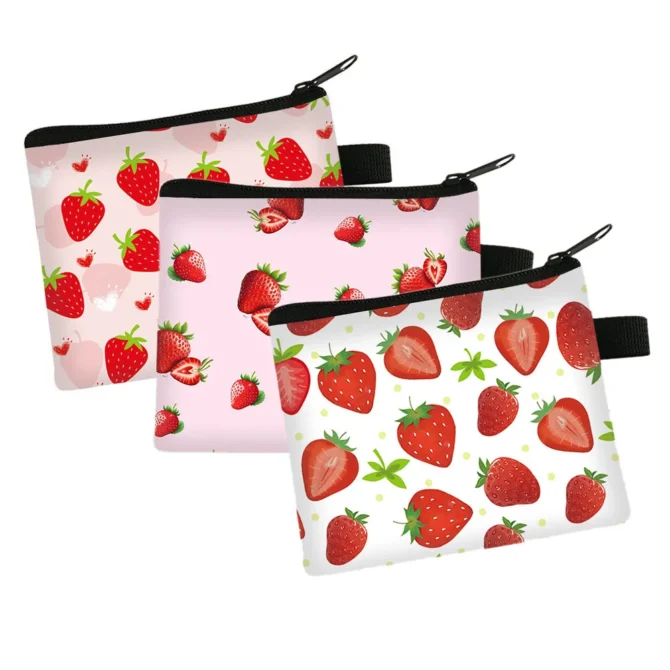 Fruit Print Coin Purse Card Holder Women Zipper Small Wallet Clutch Coin Money Bag Business Credit Card Bag Lipstick Bag Pouch