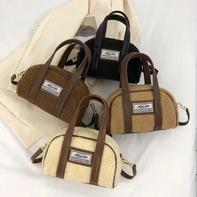 Fashion Green Lamb Wool Handbag Women's Bag 2024 New Small Plush Crossbody Bag Female Winter Clutches Designer Lady Hand Bags