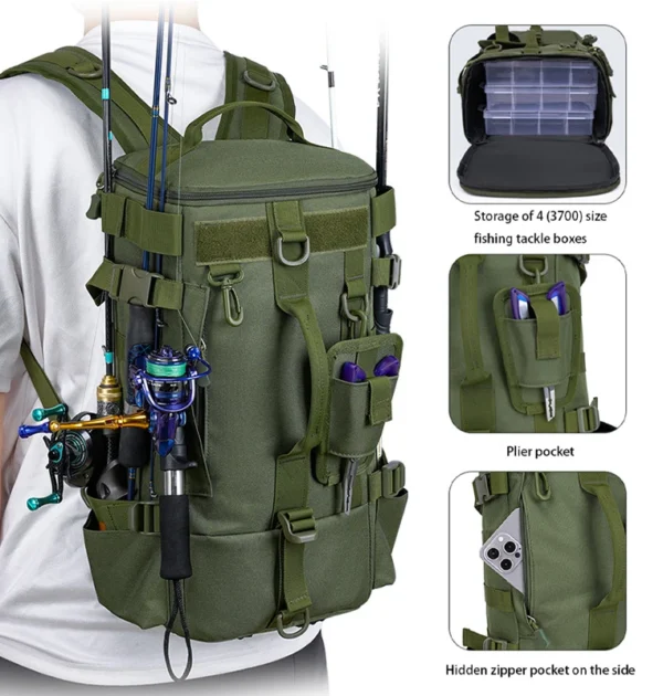 Outdoor Lure Fishing Backpack Multi Functional Large Capacity Fishing Gear Bag Wear-resistant and Waterproof