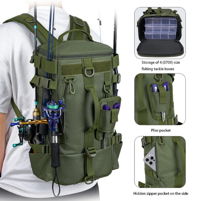 Outdoor Lure Fishing Backpack Multi Functional Large Capacity Fishing Gear Bag Wear-resistant and Waterproof