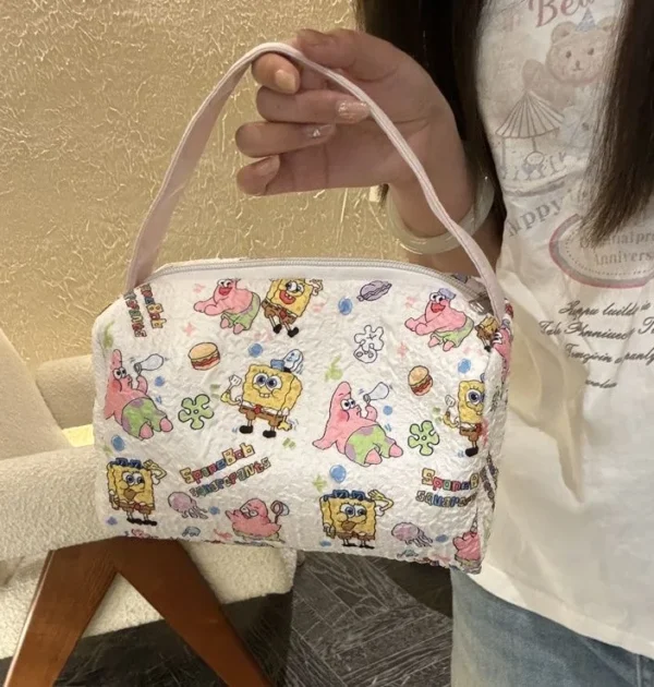 New Spongebob Printed Portable Hand-Held Makeup Bag for Girls Travel Grooming Bag Large Capacity Pillow Bag Girl's Birthday Gift
