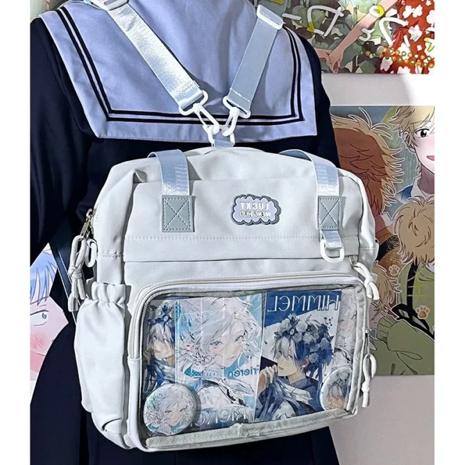 HAEX Harajuku Women Ita Bags Fashion DIY Anime Badge E Girl Backpacks Casual Nylon Large Capacity Commute Mochilas Para Mujer