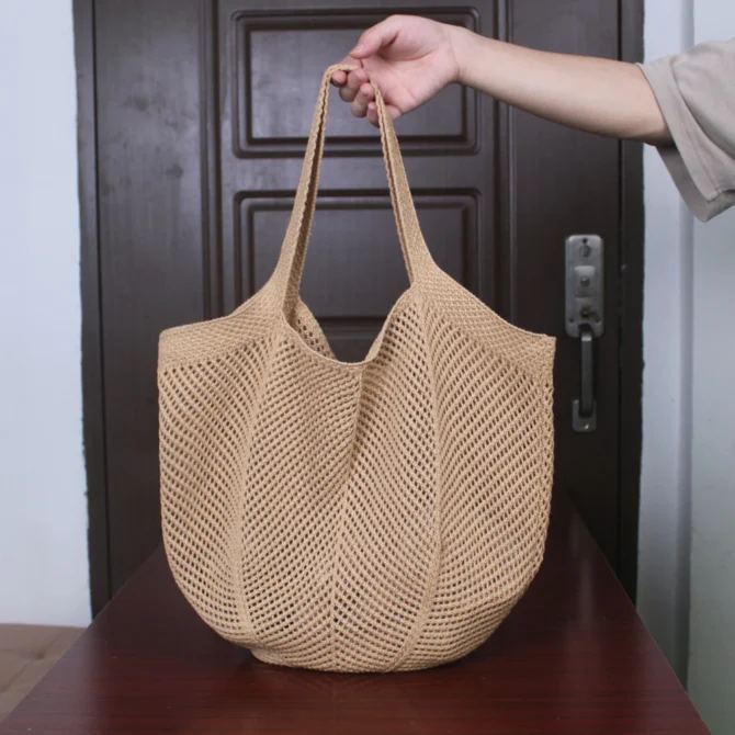 Women Summer Beach Bag Solid Color Aesthetic Shoulder Bag Large Capacity Knitting Shopping Handbag Ladies Daily Handbag