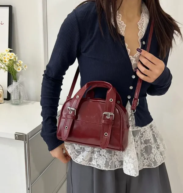 New Vintage Buckle Shoulder Bag Luxury PU Leather Boston Crossbody Bags Designer Mini Women’s Handbag Female