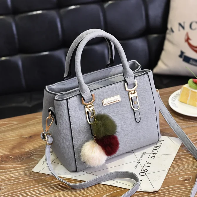 2025 New Street-Style PU Boston Bag | 8-Color Women's Crossbody Bag | Double-Layer Pompom Shoulder Purse