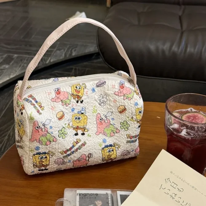 New Spongebob Printed Portable Hand-Held Makeup Bag for Girls Travel Grooming Bag Large Capacity Pillow Bag Girl's Birthday Gift