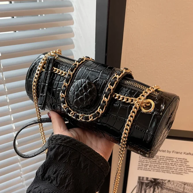 High-Grade Sense Retro Chains Shoulder Bags Women PU Leather Zipper Boston Crossbody Bag Lady Fashion Commuter Handbags