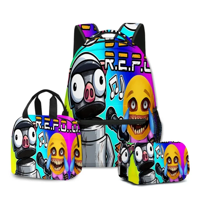 Classic Popular Novelty R.E.P.O repo 3D Printed 3pcs/Set student School Bags Travel Notebook Backpack Lunch bag Pencil Case